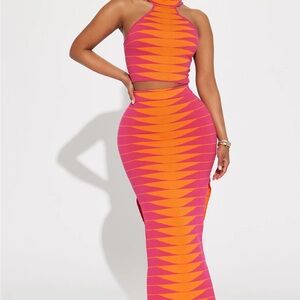 Fashion Nova Pink and Orange Skirt Set
